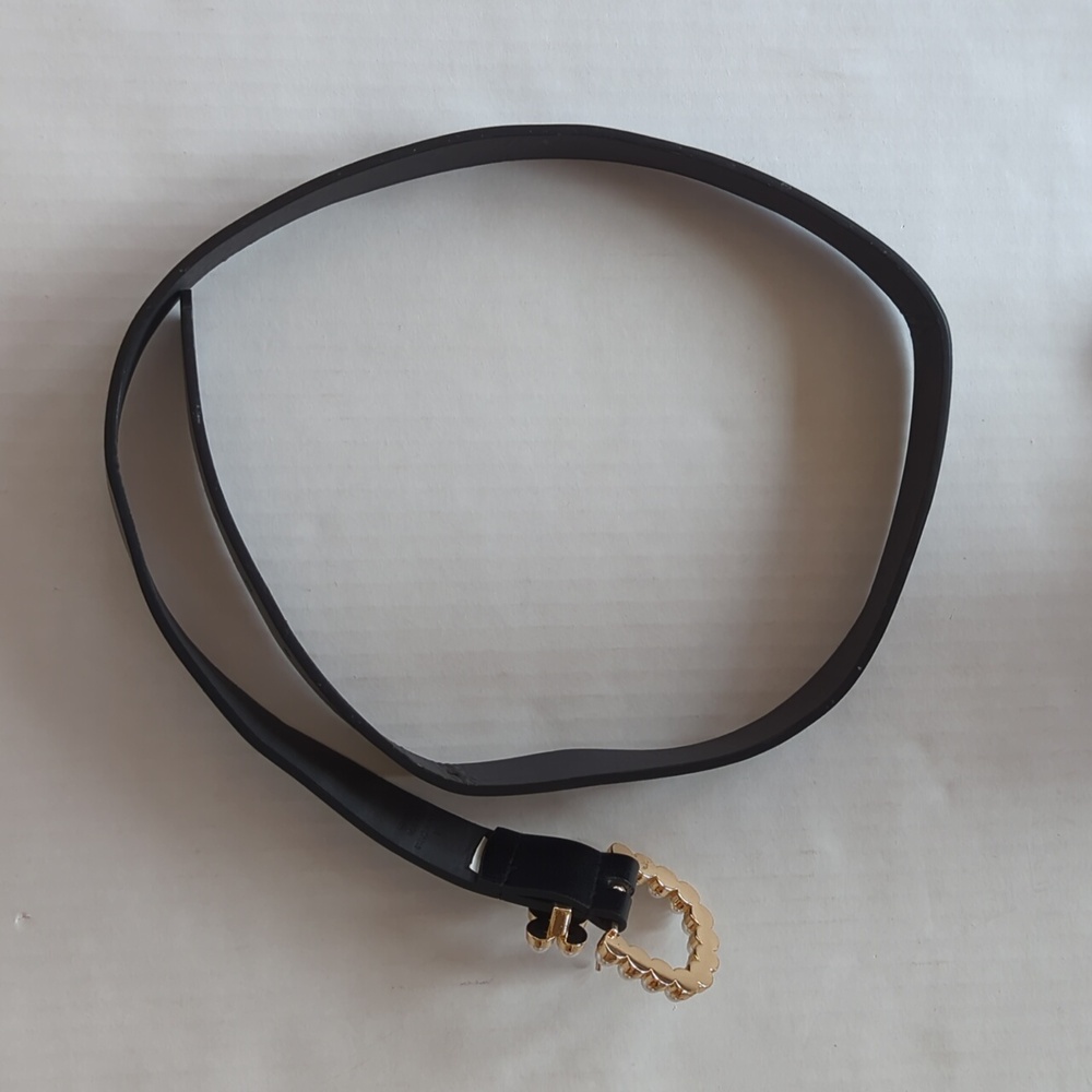 Faux Leather Belt with Elegant Pearl Gold Tone Buckle LARGE Black White Gold - Picture 14 of 16